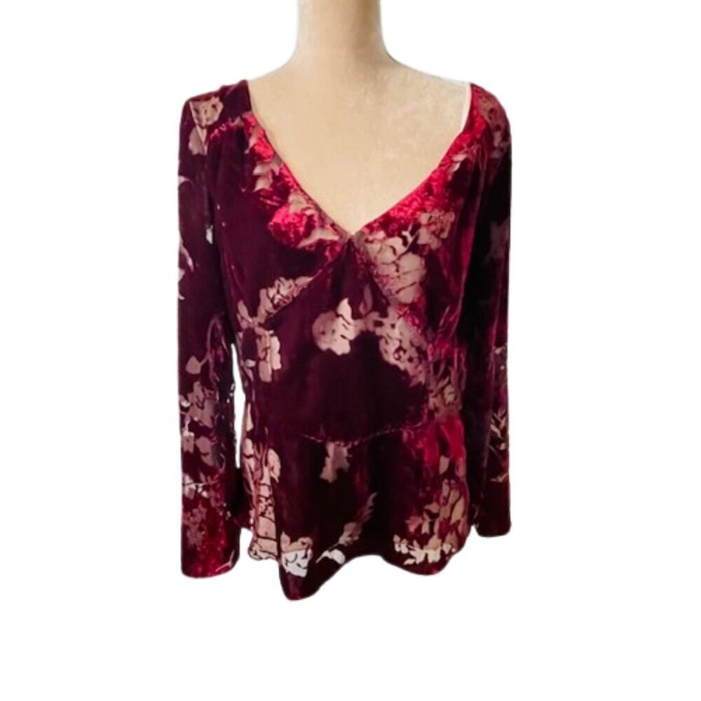 Vintage Y2k Fairy Whimsigoth Velvet Burnout Peplum Top Ice Burgundy XL - Picture 8 of 9